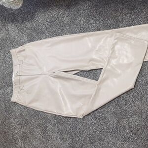 Abercrombie & Fitch Cream vegan leather pants